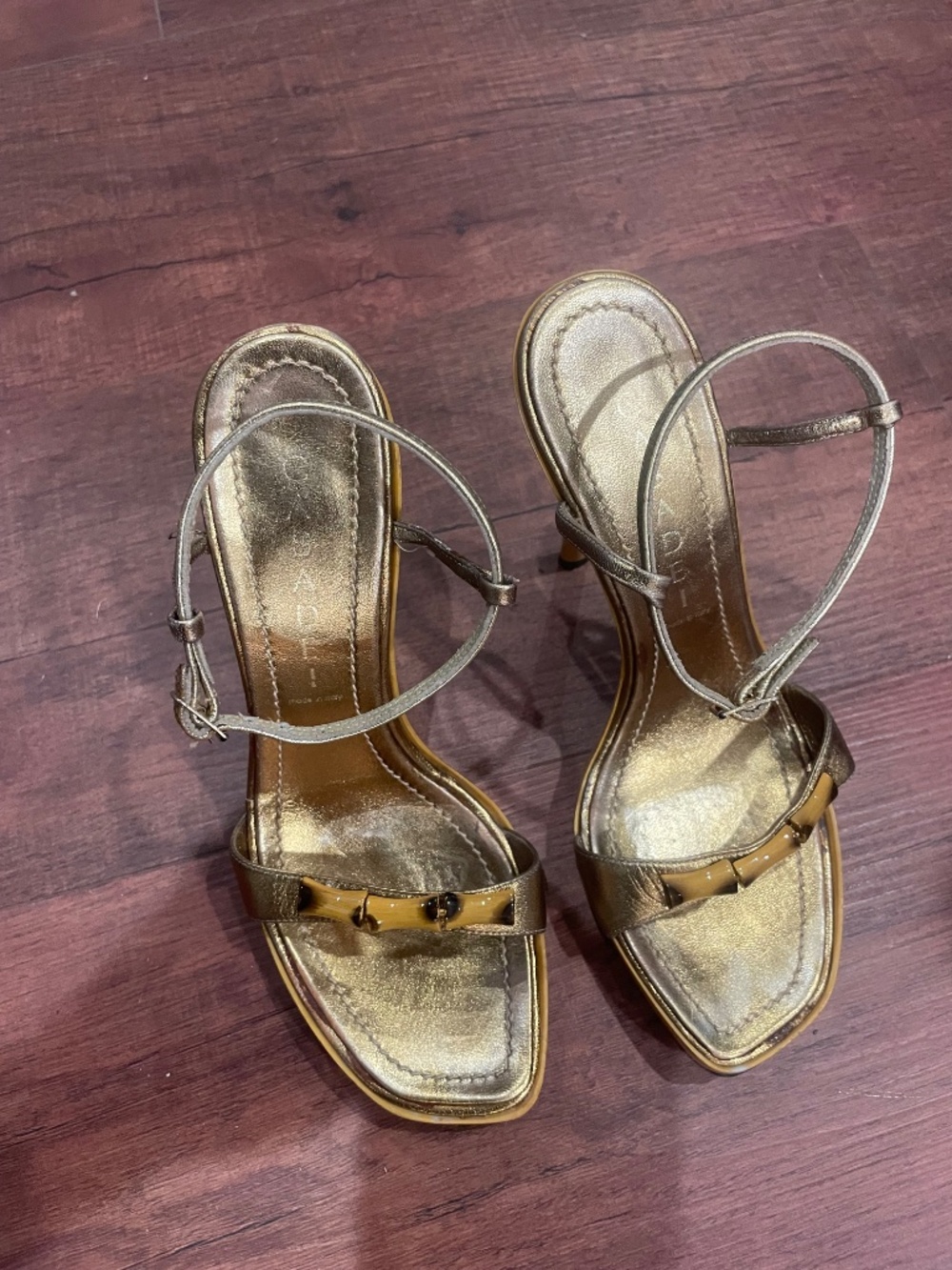 CASADEI Bamboo Look Gold High Heel Sandals - Picture 3 of 4